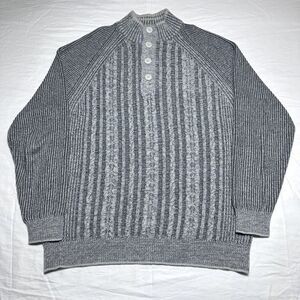 Tommy Bahama Mock Neck‎ Button Pima Cotton Gray Cable Knit Sweater Size Medium